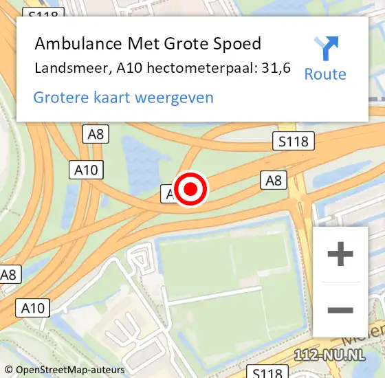 Locatie op kaart van de 112 melding: Ambulance Met Grote Spoed Naar Landsmeer, A10 hectometerpaal: 31,6 op 31 oktober 2024 23:25