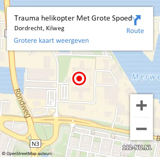 Locatie op kaart van de 112 melding: Trauma helikopter Met Grote Spoed Naar Dordrecht, Kilweg op 31 oktober 2024 23:28