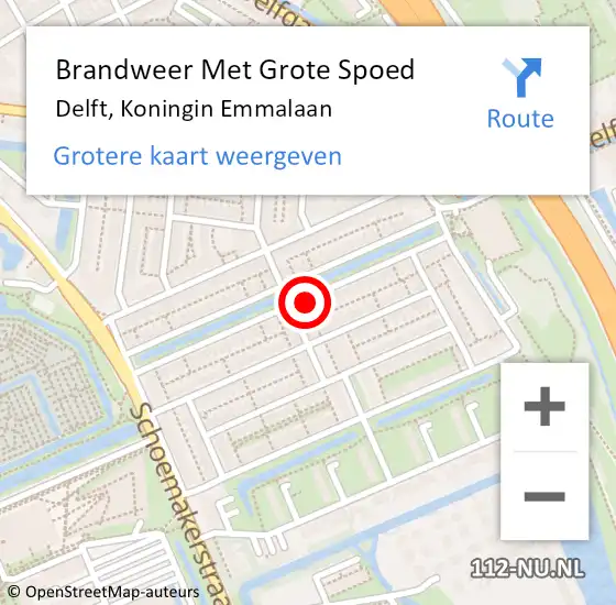 Locatie op kaart van de 112 melding: Brandweer Met Grote Spoed Naar Delft, Koningin Emmalaan op 31 oktober 2024 23:48