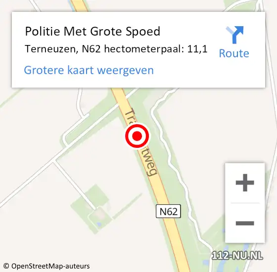 Locatie op kaart van de 112 melding: Politie Met Grote Spoed Naar Terneuzen, N62 hectometerpaal: 11,1 op 31 oktober 2024 23:56