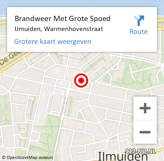 Locatie op kaart van de 112 melding: Brandweer Met Grote Spoed Naar IJmuiden, Warmenhovenstraat op 1 november 2024 00:31