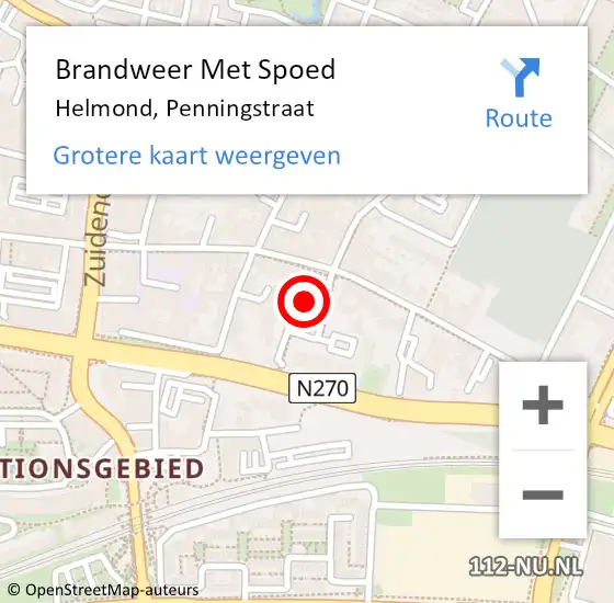 Locatie op kaart van de 112 melding: Brandweer Met Spoed Naar Helmond, Penningstraat op 1 november 2024 00:47