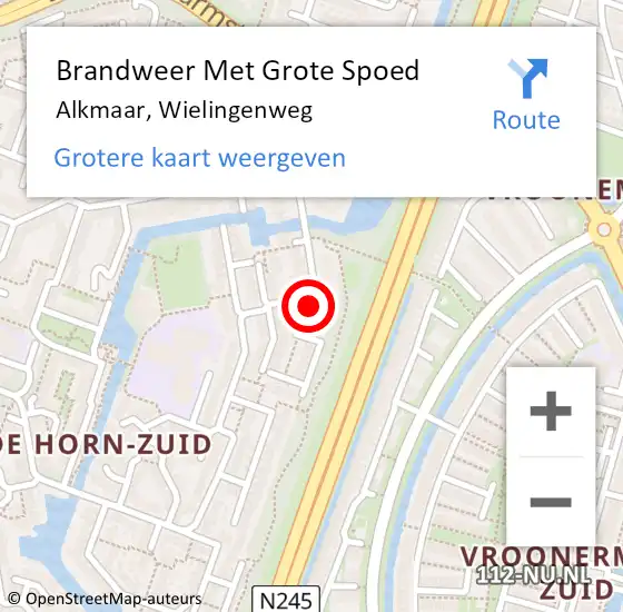 Locatie op kaart van de 112 melding: Brandweer Met Grote Spoed Naar Alkmaar, Wielingenweg op 1 november 2024 01:00