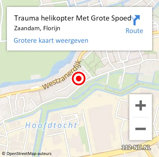 Locatie op kaart van de 112 melding: Trauma helikopter Met Grote Spoed Naar Zaandam, Florijn op 1 november 2024 01:09