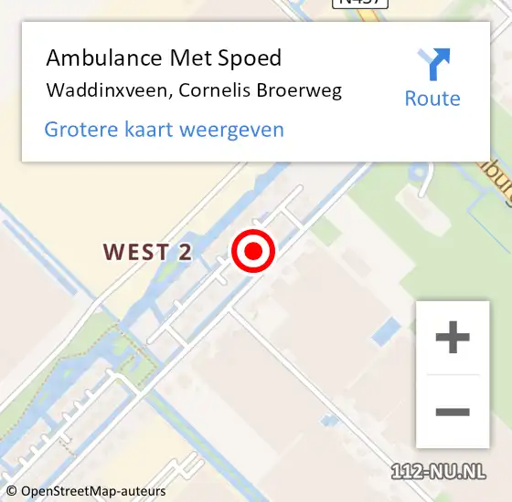 Locatie op kaart van de 112 melding: Ambulance Met Spoed Naar Waddinxveen, Cornelis Broerweg op 1 november 2024 01:24