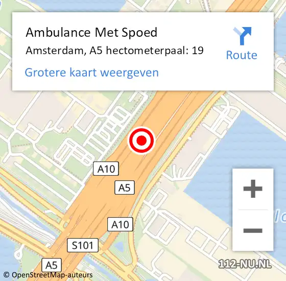 Locatie op kaart van de 112 melding: Ambulance Met Spoed Naar Amsterdam, A5 hectometerpaal: 19 op 1 november 2024 02:19