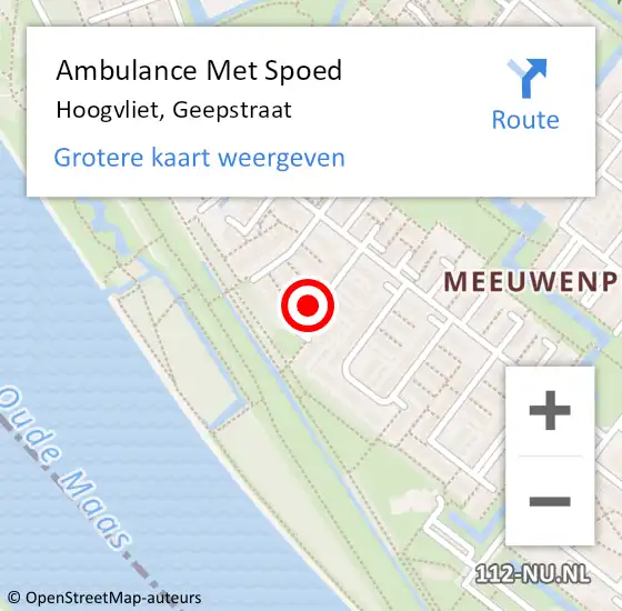 Locatie op kaart van de 112 melding: Ambulance Met Spoed Naar Hoogvliet, Geepstraat op 1 november 2024 02:40