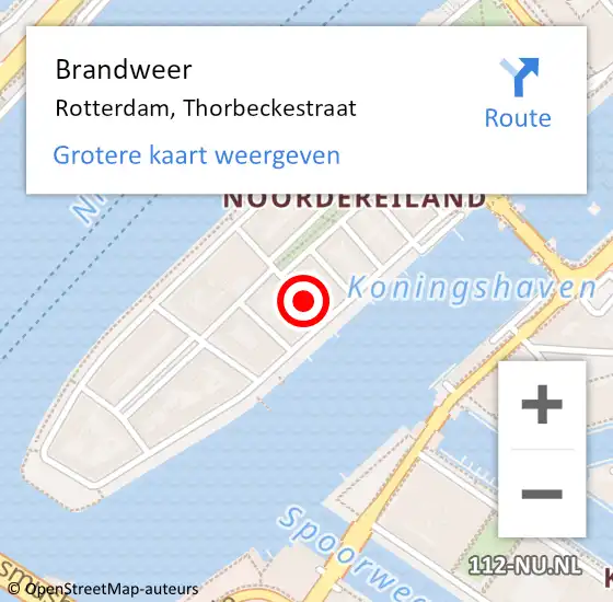 Locatie op kaart van de 112 melding: Brandweer Rotterdam, Thorbeckestraat op 1 november 2024 03:28