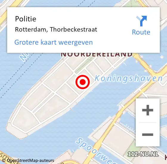 Locatie op kaart van de 112 melding: Politie Rotterdam, Thorbeckestraat op 1 november 2024 03:39