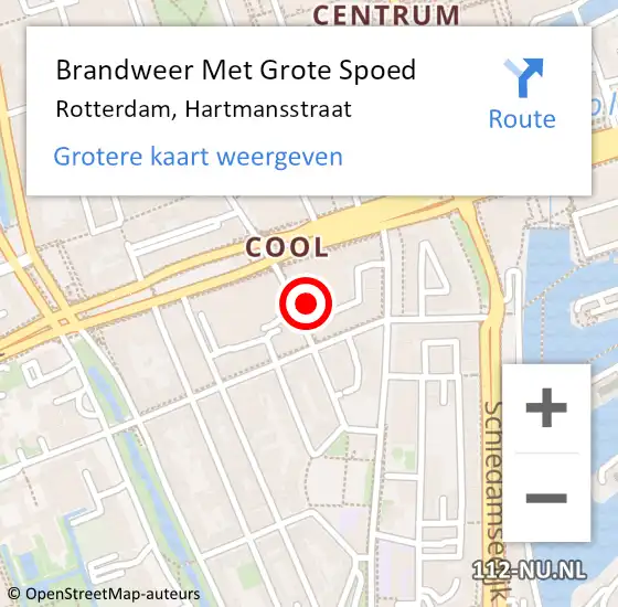 Locatie op kaart van de 112 melding: Brandweer Met Grote Spoed Naar Rotterdam, Hartmansstraat op 1 november 2024 06:29