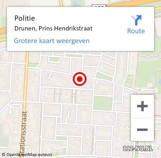 Locatie op kaart van de 112 melding: Politie Drunen, Prins Hendrikstraat op 1 november 2024 07:36