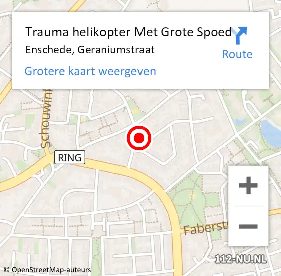 Locatie op kaart van de 112 melding: Trauma helikopter Met Grote Spoed Naar Enschede, Geraniumstraat op 1 november 2024 07:41