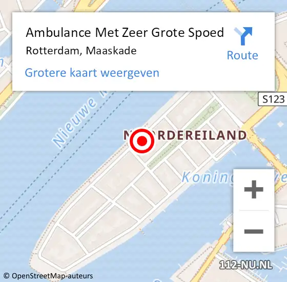 Locatie op kaart van de 112 melding: Ambulance Met Zeer Grote Spoed Naar Rotterdam, Maaskade op 1 november 2024 07:45