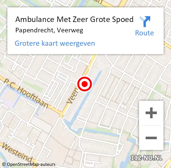 Locatie op kaart van de 112 melding: Ambulance Met Zeer Grote Spoed Naar Papendrecht, Veerweg op 1 november 2024 08:03