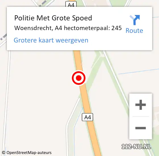 Locatie op kaart van de 112 melding: Politie Met Grote Spoed Naar Woensdrecht, A4 hectometerpaal: 245 op 1 november 2024 08:20