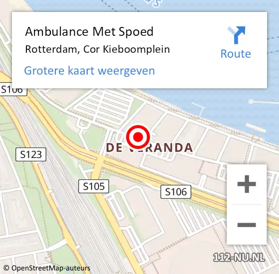 Locatie op kaart van de 112 melding: Ambulance Met Spoed Naar Rotterdam, Cor Kieboomplein op 1 november 2024 08:21