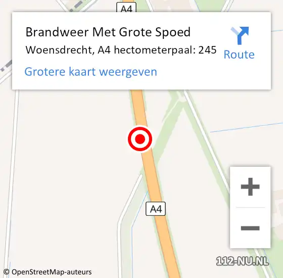 Locatie op kaart van de 112 melding: Brandweer Met Grote Spoed Naar Woensdrecht, A4 hectometerpaal: 245 op 1 november 2024 08:22