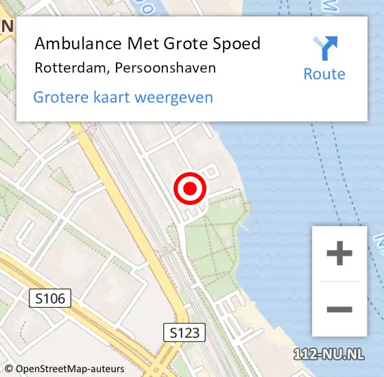 Locatie op kaart van de 112 melding: Ambulance Met Grote Spoed Naar Rotterdam, Persoonshaven op 1 november 2024 08:44