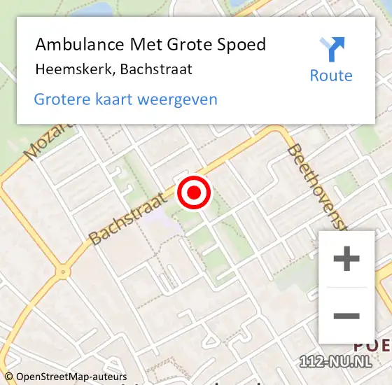 Locatie op kaart van de 112 melding: Ambulance Met Grote Spoed Naar Heemskerk, Bachstraat op 1 november 2024 09:25