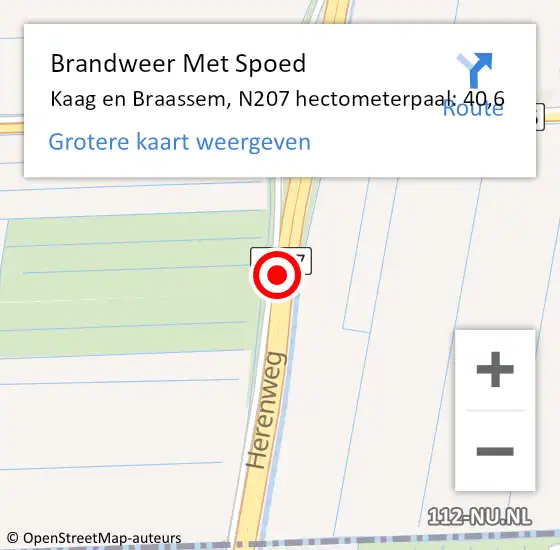 Locatie op kaart van de 112 melding: Brandweer Met Spoed Naar Kaag en Braassem, N207 hectometerpaal: 40,6 op 1 november 2024 09:46