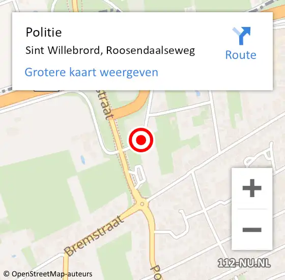 Locatie op kaart van de 112 melding: Politie Sint Willebrord, Roosendaalseweg op 1 november 2024 10:12