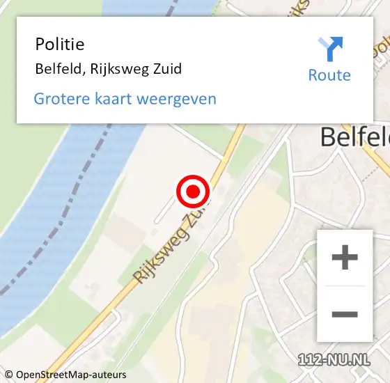 Locatie op kaart van de 112 melding: Politie Belfeld, Rijksweg Zuid op 1 november 2024 11:04