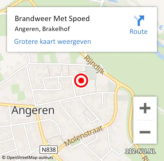 Locatie op kaart van de 112 melding: Brandweer Met Spoed Naar Angeren, Brakelhof op 1 november 2024 11:30