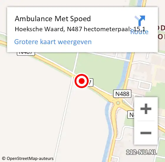 Locatie op kaart van de 112 melding: Ambulance Met Spoed Naar Hoeksche Waard, N487 hectometerpaal: 15,1 op 1 november 2024 12:01