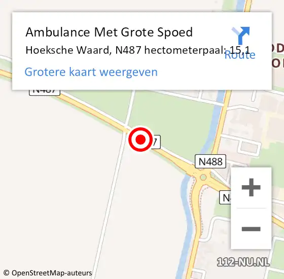 Locatie op kaart van de 112 melding: Ambulance Met Grote Spoed Naar Hoeksche Waard, N487 hectometerpaal: 15,1 op 1 november 2024 12:04