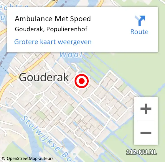 Locatie op kaart van de 112 melding: Ambulance Met Spoed Naar Gouderak, Populierenhof op 1 november 2024 12:38