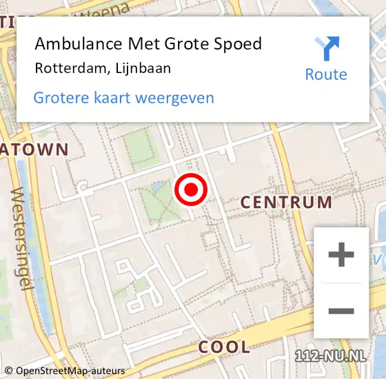 Locatie op kaart van de 112 melding: Ambulance Met Grote Spoed Naar Rotterdam, Lijnbaan op 1 november 2024 12:57