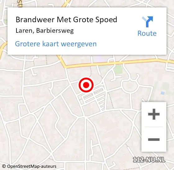 Locatie op kaart van de 112 melding: Brandweer Met Grote Spoed Naar Laren, Barbiersweg op 1 november 2024 13:10