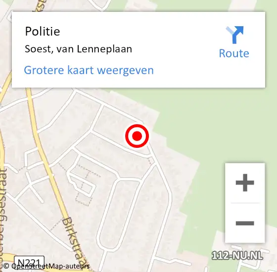 Locatie op kaart van de 112 melding: Politie Soest, van Lenneplaan op 1 november 2024 13:11