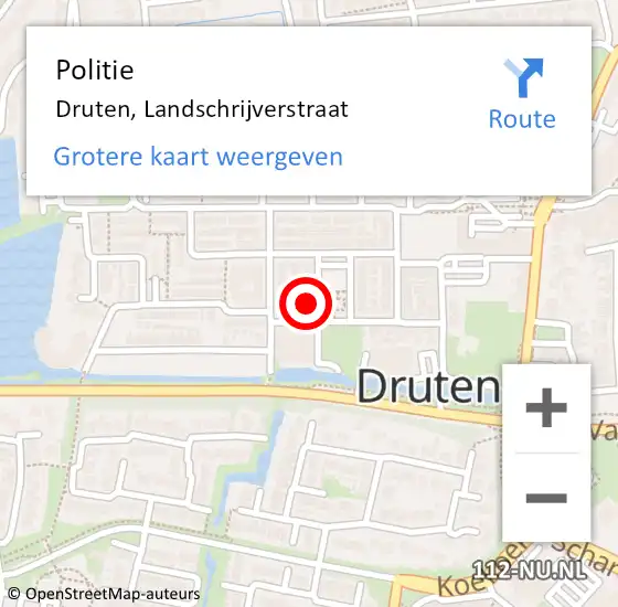 Locatie op kaart van de 112 melding: Politie Druten, Landschrijverstraat op 1 november 2024 13:15