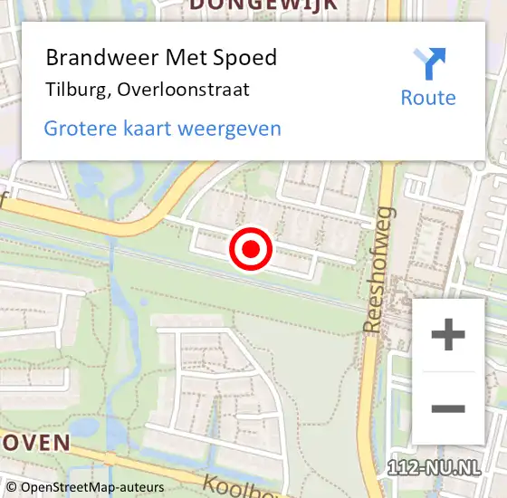 Locatie op kaart van de 112 melding: Brandweer Met Spoed Naar Tilburg, Overloonstraat op 1 november 2024 14:07