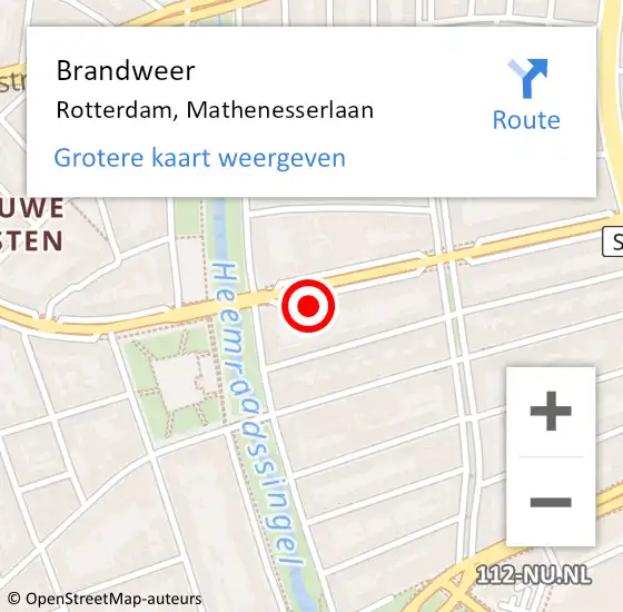 Locatie op kaart van de 112 melding: Brandweer Rotterdam, Mathenesserlaan op 1 november 2024 14:13