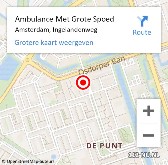 Locatie op kaart van de 112 melding: Ambulance Met Grote Spoed Naar Amsterdam, Ingelandenweg op 1 november 2024 14:50