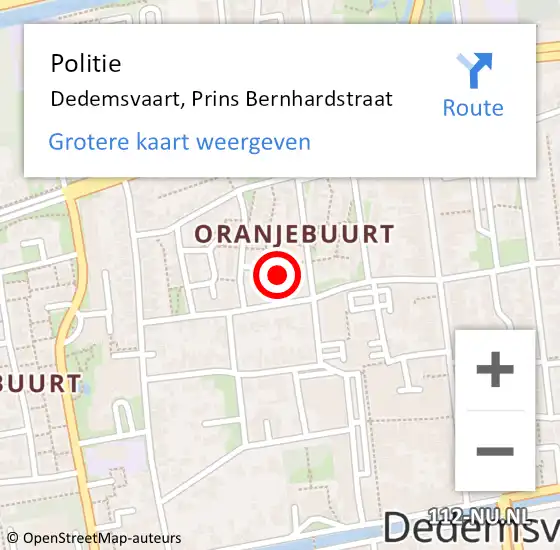 Locatie op kaart van de 112 melding: Politie Dedemsvaart, Prins Bernhardstraat op 1 november 2024 14:54