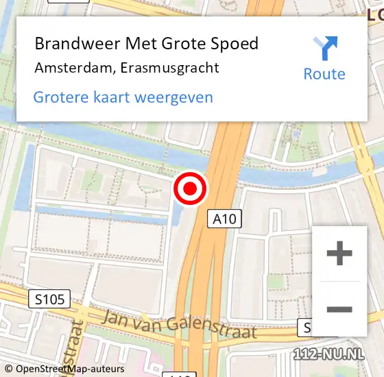 Locatie op kaart van de 112 melding: Brandweer Met Grote Spoed Naar Amsterdam, Erasmusgracht op 1 november 2024 15:11