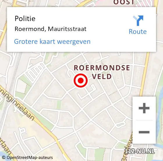 Locatie op kaart van de 112 melding: Politie Roermond, Mauritsstraat op 1 november 2024 15:11