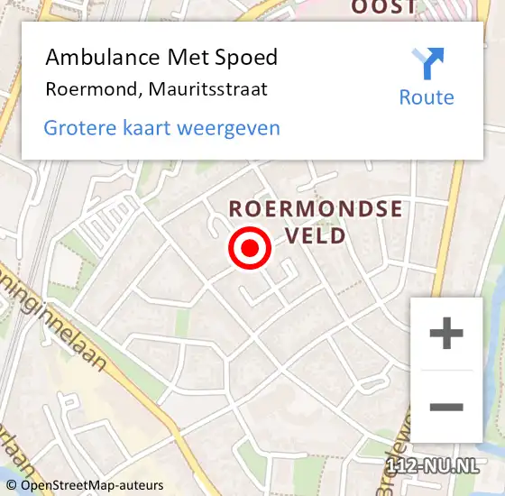 Locatie op kaart van de 112 melding: Ambulance Met Spoed Naar Roermond, Mauritsstraat op 1 november 2024 15:13