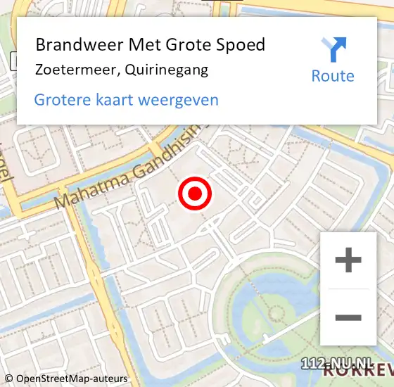 Locatie op kaart van de 112 melding: Brandweer Met Grote Spoed Naar Zoetermeer, Quirinegang op 1 november 2024 15:20