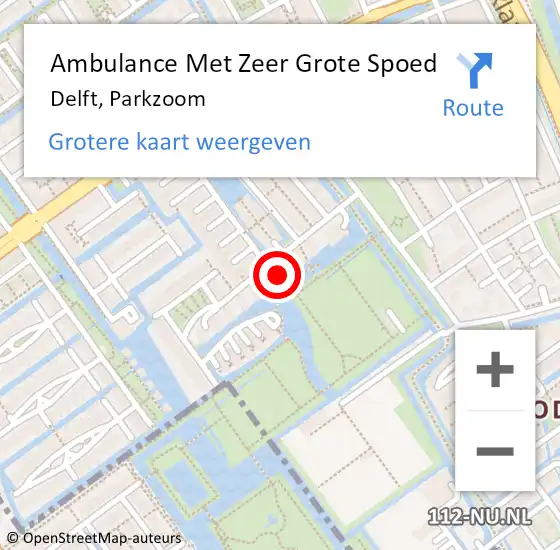 Locatie op kaart van de 112 melding: Ambulance Met Zeer Grote Spoed Naar Delft, Parkzoom op 1 november 2024 15:27