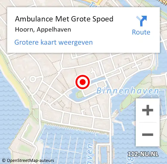 Locatie op kaart van de 112 melding: Ambulance Met Grote Spoed Naar Hoorn, Appelhaven op 1 november 2024 15:40