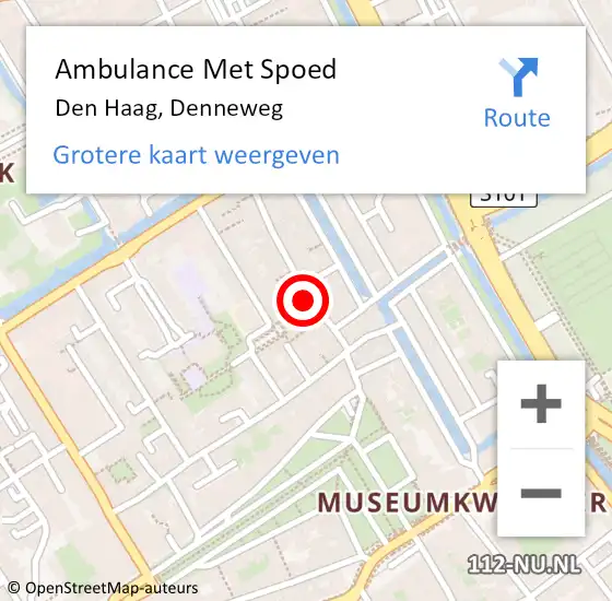 Locatie op kaart van de 112 melding: Ambulance Met Spoed Naar Den Haag, Denneweg op 1 november 2024 15:55