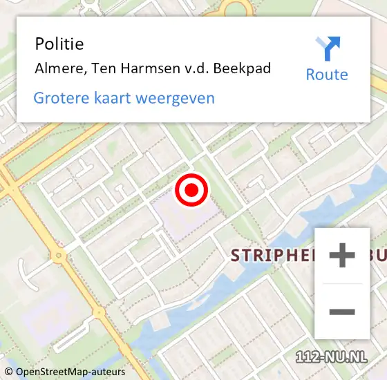 Locatie op kaart van de 112 melding: Politie Almere, Ten Harmsen v.d. Beekpad op 1 november 2024 16:02