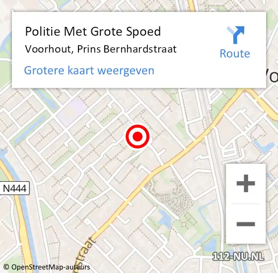 Locatie op kaart van de 112 melding: Politie Met Grote Spoed Naar Voorhout, Prins Bernhardstraat op 1 november 2024 16:03