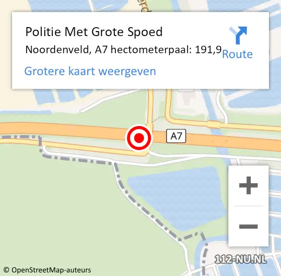 Locatie op kaart van de 112 melding: Politie Met Grote Spoed Naar Noordenveld, A7 hectometerpaal: 191,9 op 1 november 2024 16:06