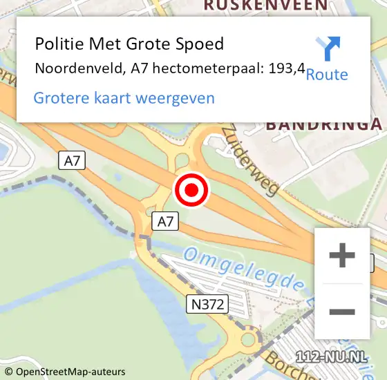 Locatie op kaart van de 112 melding: Politie Met Grote Spoed Naar Noordenveld, A7 hectometerpaal: 193,4 op 1 november 2024 16:10