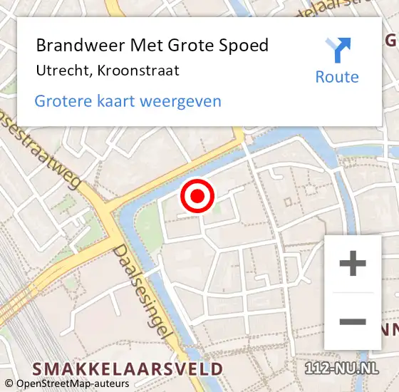 Locatie op kaart van de 112 melding: Brandweer Met Grote Spoed Naar Utrecht, Kroonstraat op 1 november 2024 16:14